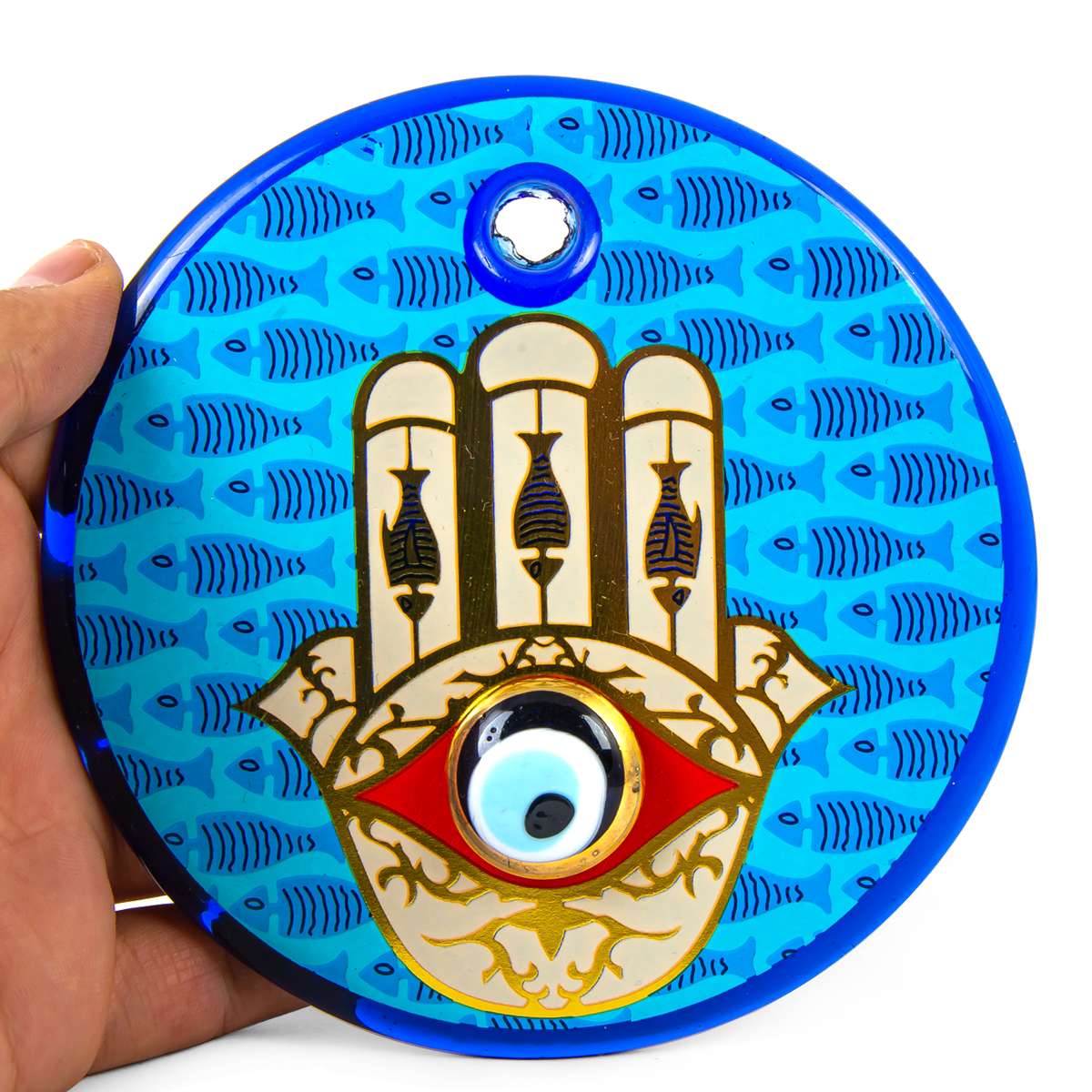 No 6 Fatima Hand Patterned Evil Eye Bead