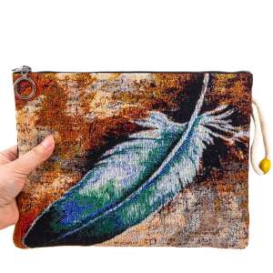 Authentic Tapestry Feather Patterned Clutch Bag