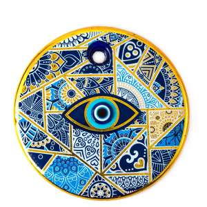 No. 6 Gilded Tile Patterned Evil Eye Bead